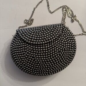 Ramla Bag Clutch Shoulder Bag Black Silver‎ Metallic Evening Party Handmade New